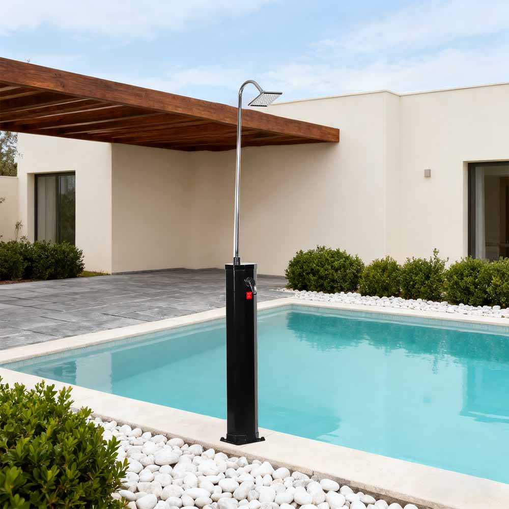 Douche solaire d'extérieur carrée en PVC 18 L noir à corps unique pour jardin et piscine